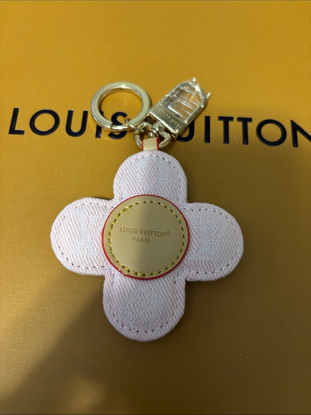 Louis Vuitton Pink and Beige Floral Key Ring Charm with Gold Hardware - Picture 4 of 4